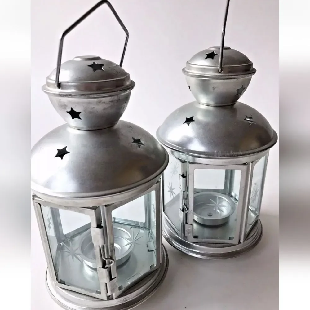 NEW Ikea set of 2 Silver Star Lantern Tea Light Holders